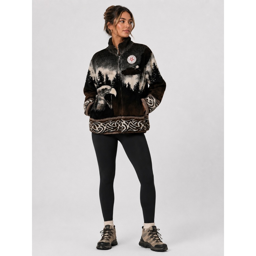 Black‎ Mountain Vinatge Bald Eagle Fleece Jacket Brown Black White Nature USA M